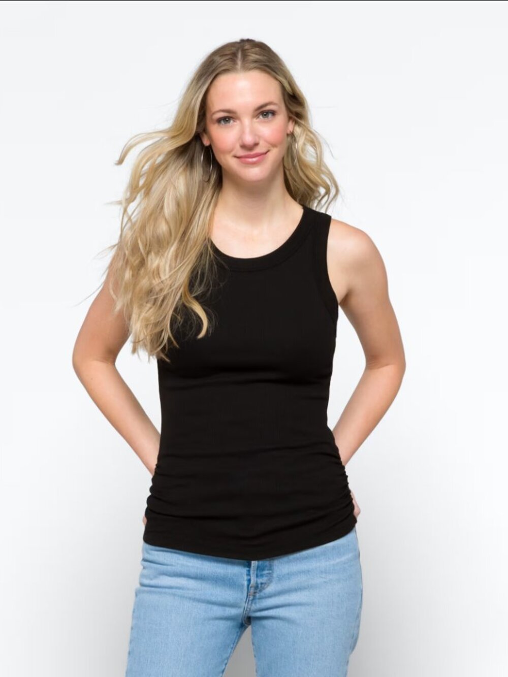 Michael Stars Hailey Wide Binding Knit Tank Ruched Side Scoop Neck Size M - Picture 3 of 6